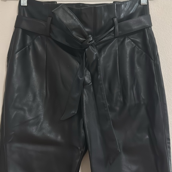 Pants and top. Women's Black Faux Vegan Leather Tie Waist Pants Size Small - Picture 4 of 8